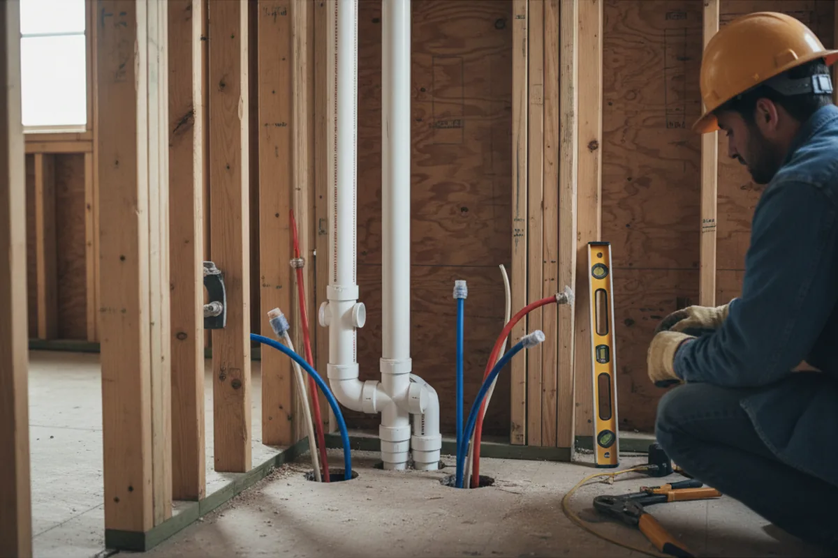 Drain and supply rough-in during Sump Pump Repair in Waucoma